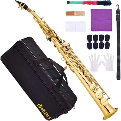 Saxofone soprano VEDO em Si bemol, modelo de tubo reto, ideal para iniciantes e músicos de nível intermediário, com male