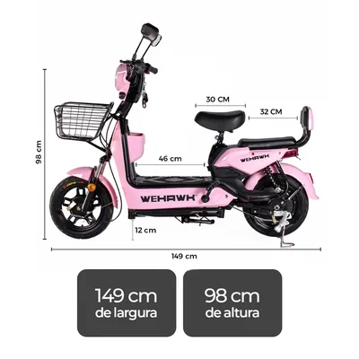 Bicicleta Elétrica 800W Basket Wehawk WX-03 Bateria de Chumbo 12V Autopropelido Pré Montada