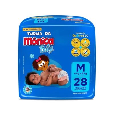 Fralda Turma da Mônica Baby Tam. M 4 a 9kg - 28 Unidades