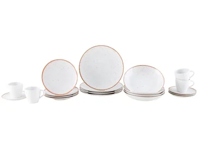 Aparelho de Jantar 20 Peças Tramontina Redondo Porcelana Branco e Marrom Mare