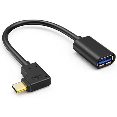 CableCreation Adaptador tipo C para USB 3.0, adaptador de cabo OTG | USB C macho de 90 graus para USB A fêmea, compatível com MacBook Pro, Samsung Note 8, Dell XPS 15 etc., 15 cm/preto