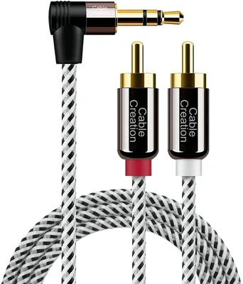 CableCreation 3,5 mm para cabo RCA de 3 metros, Ângulo 3.5mm para 2rca | macho para macho auxiliar estéreo áudio y divisor banhado a ouro para mp3, tablets, alto-falantes, echo dot, home theater
