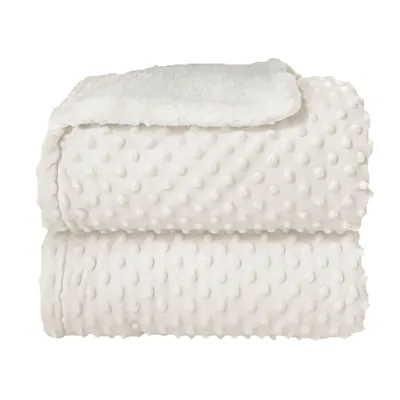 Cobertor Donna Laço Bebê Plush com Sherpa Dots Bolinhas Branco