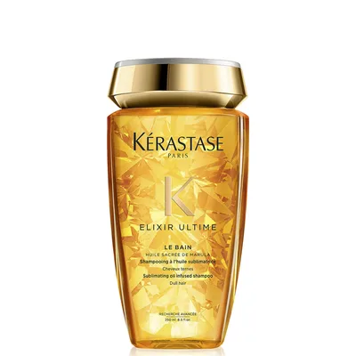 Kérastase Elixir Ultime Le Bain Shampoo 250ml para Cabelos Opacos, com Óleos de Marula e Camélia, Nutrição Profunda, Ação Antifrizz e Reparação da Fibra Capilar