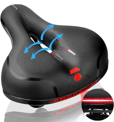 Assento de bicicleta confortável , selim de bicicleta largo com absorção de choque , almofada de bicicleta macia à prova d'água com lanterna traseira adequada para bicicletas internas/externas