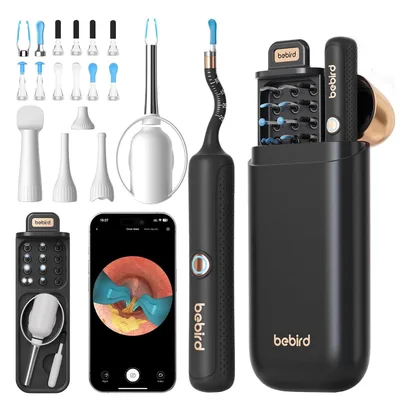 BEBIRD Earsight Plus R37R Kit de Limpeza Visual de Ouvido (Preto) | Câmera Flexível com Luz e Pinça Sem Fio para Remoção de Cera, Ferramenta de Cuidado Pessoal