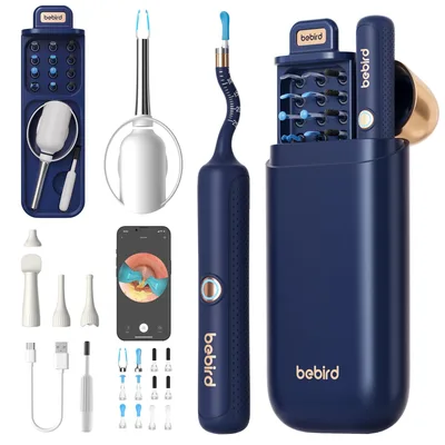 BEBIRD Earsight Plus Kit de Limpeza Visual de Ouvido (Azul) | Câmera Flexível com Luz e Pinça Sem Fio para Remoção de Cera, Ferramenta de Cuidado Pessoal