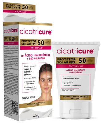Cicatricure Protetor Solar Facial FPS 50 Antissinais Toque Seco UVA/UVB Para Pele Oleosa, Resistente à Água e Suor, Efeito Matte, Hidratante Diário Skin Care 40 ml