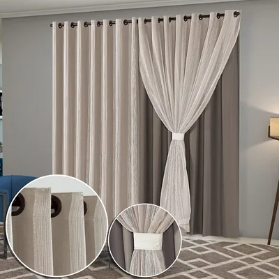 Cortina Sala Quarto Blecaute 2,80m Larg. x 2,50m Alt. Inovi, Avelã | Blackout 100%, Forro em PVC, Linho Trabalhado, Com Abraçadeiras