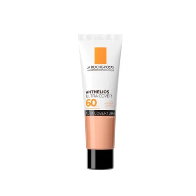 La Roche-Posay, Ultra Cover, Protetor Solar com Cor e Performance de Maquiagem, 12h de cobertura de base em uma única camada, Textura Fluida, Oil free, Toque Seco, FPS60, 30g