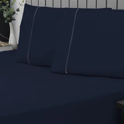 Jogo de Cama Queen Percal 400 Fios Ponto Palito 03 Peças, Antiácaro, Anti-pilling com Toque Macio - Azul Marinho