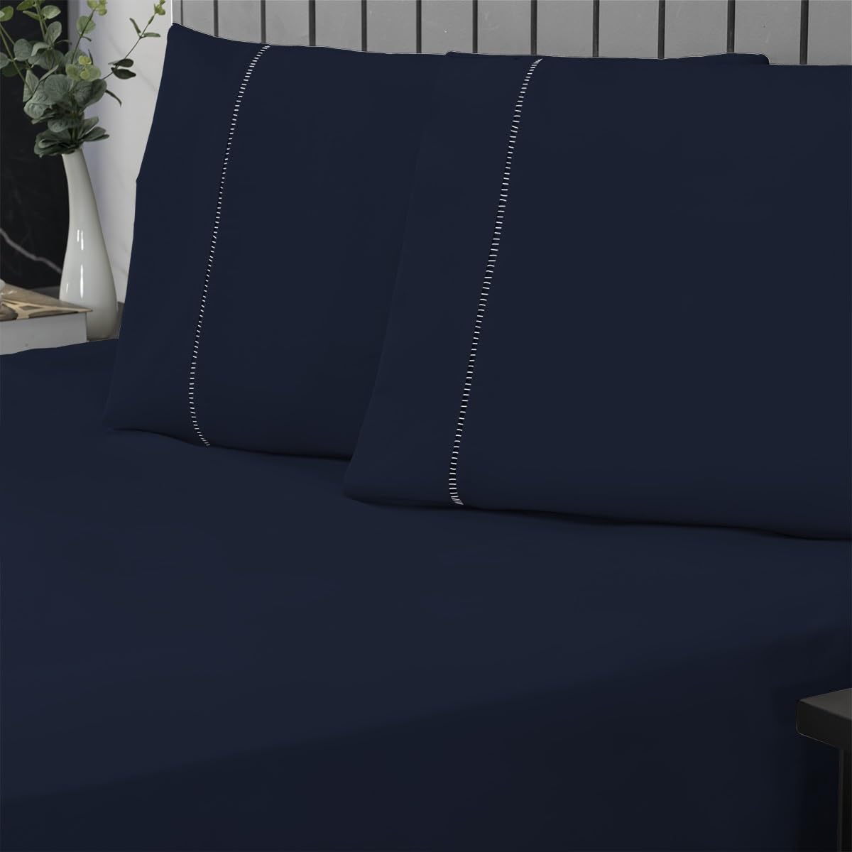 Jogo de Cama Queen Percal 400 Fios Ponto Palito 03 Peças, Antiácaro, Anti-pilling com Toque Macio - Azul Marinho