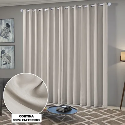 Cortina Blackout Quarto, Sala, Escritorio 3,00m x 2,50m Solaris, Off-White | Blecaute em Tecido Para Janela e Porta Balcão com Ilhos Cromado