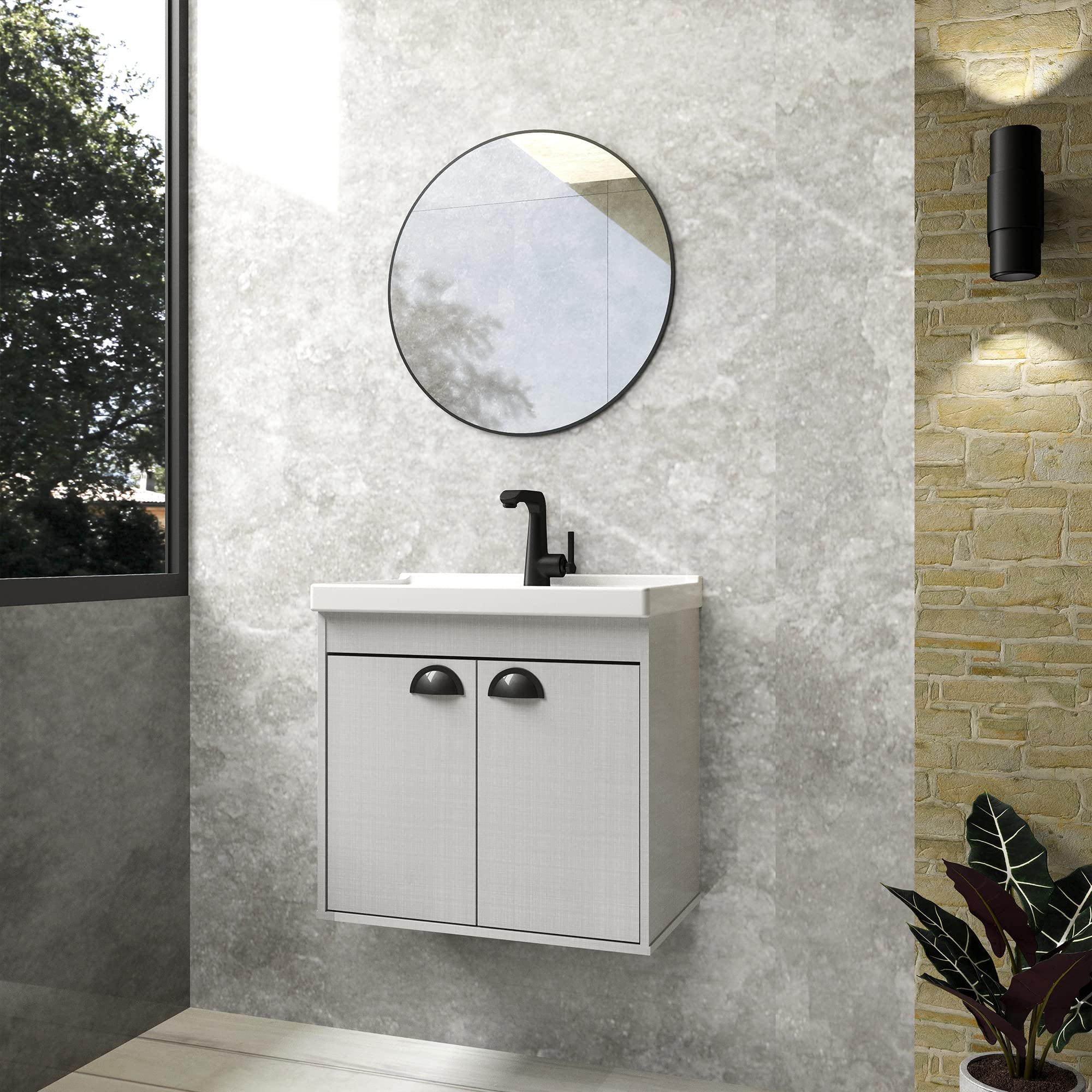 RIVERZZA Gabinete Armario para Banheiro 100% MDF com Cuba - Siena Lineo 50cm