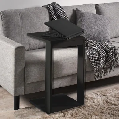 Mesa Lateral de Canto Apoio Encaixa no Braço do Sofa para apoiar Notebook Prato Copo (Preto)