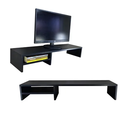 Suporte Para Monitor Elevado Mesa Home Office Setup Gamer Organizador MDF 90cm (Preto)
