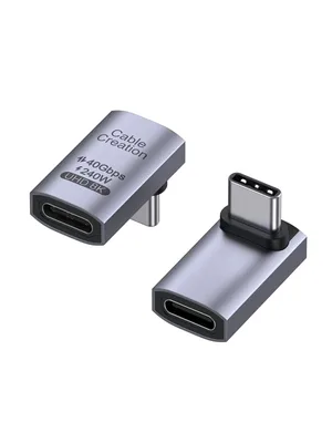 CableCreation Adaptador USB-C de 90 graus (pacote com 2), 40 Gbps 240 W | adaptador USB-C com ângulo ascendente, macho para fêmea para Steam Deck, ROG Ally, Switch, notebook e PC