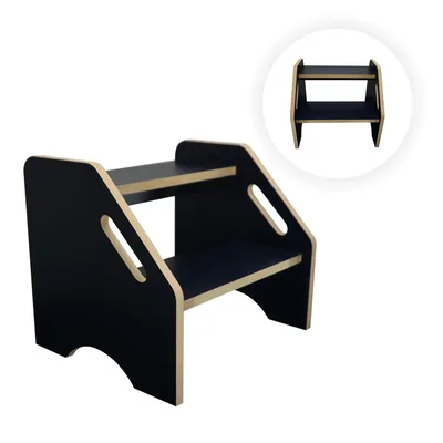 Escada Escadinha 2(dois) Degraus Maca Estetica Multiuso Banqueta Banco Mdf (Preto)