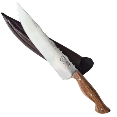 Faca Churrasco Artesanal 7” FACAS FR Aço Carbono Rústico Full Tang com Bainha Couro - Lâmina Afiada, Cabo Madeira Maciça, Ideal Corte Preciso Carnes e Legumes