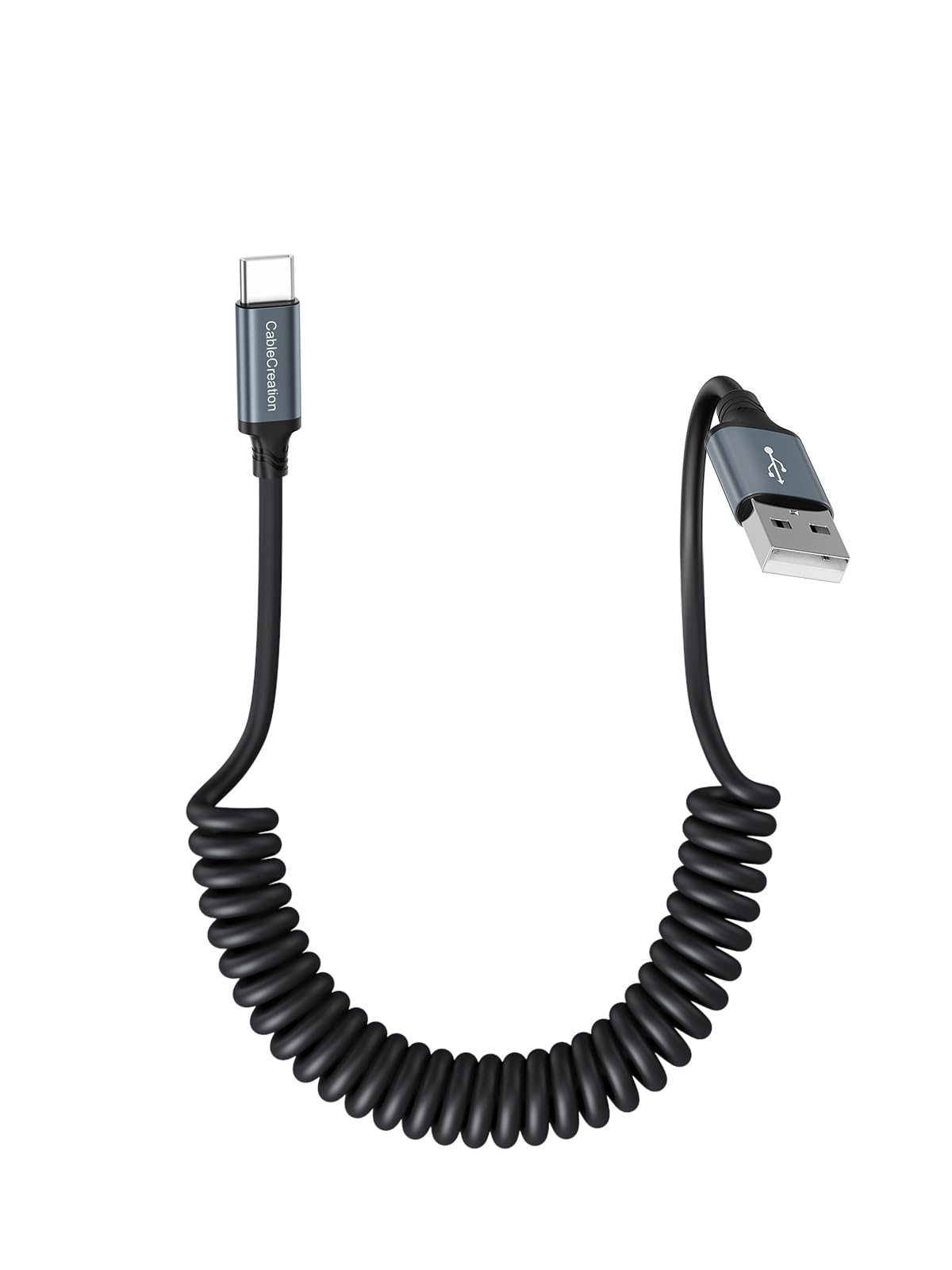 CableCreation Cabo USB-C espiralado, Cabo USB-A para USB-C espiralado | cabo de carregamento tipo C para CarPlay e Android Auto, iPhone 16, 15, Galaxy S24/S23, Pixel, tablet