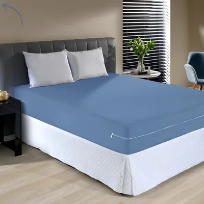Capa Protetor para Colchão Queen em Malha com Zíper, Cama Box, Hipoalergênica e Antimicrobiana (Azul)