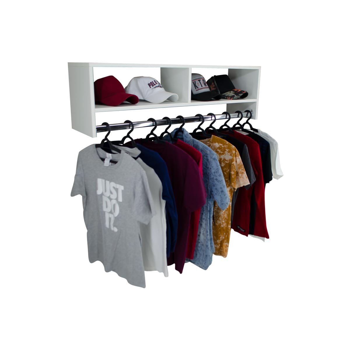 Cabideiro Arara de Parede com Nicho de Mdf Organizador de Roupas Closet Tubo Metálico Multiuso Cabide Resistente Decorativo 90cm (Branco)