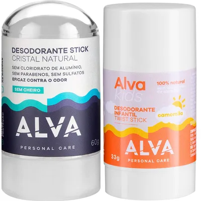 Kit Cristal 60g e Desodorante infantil Camomila Vegano 33g Alva Personal Care