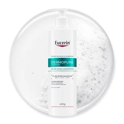 EUCERIN Gel de Limpeza Facial AntiAcne DermoPure Clinical Concentrado 400ml, Peles Oleosas e Acneicas