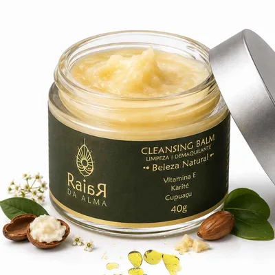 Cleansing Balm Demaquilante Natural Vegano – Remove Maquiagem resistente, Limpeza Facial Profunda Sem Ressecar, com Vitamina E, Karité e Cupuaçu - Purifica, Nutre, Revitaliza - Raiar da Alma