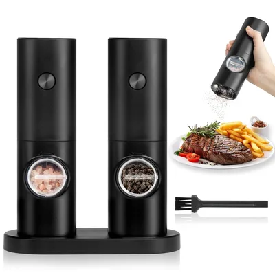 Moedor Elétrico de Sal e Pimenta, Conjunto com 2 Unidades, 70ml, Preto