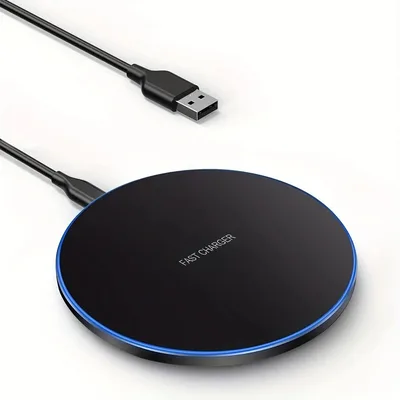 Carregador por Indução, Cabo TIPO-C, Compatível com aparelhos Android e iPhones com padrão Qi, 20W Turbo, Carregamento Sem Fio (Preto)