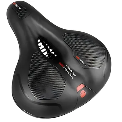 Selim de Bicicleta Confortável Largo com Absorção de Choque, Almofada em Gel à Prova d’Água, Fita Refletiva e Molas Anti-impacto, Preto