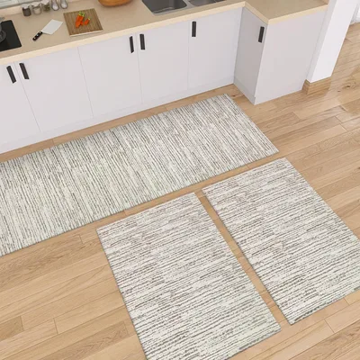 Tapete Kit de Cozinha Antiderrapante 3 Peças Mesclado Geométrico Conjunto Passadeira 1,30m x 45cm Capacho 65cm x 45cm Jogo Artesanal Cru Caramelo Preto (Riscato Caramelo)