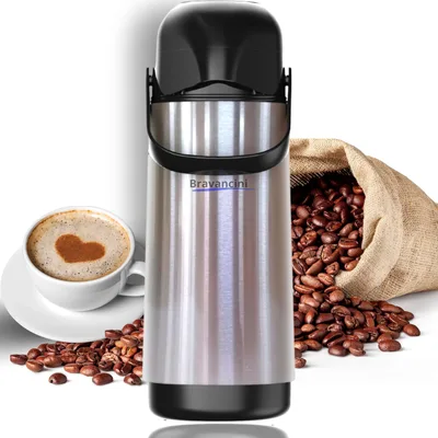 Garrafa Térmica Inox 1L Termolar com Ampola de Vidro Aço Inox Conserva Quente e Frio Alta Durabilidade Ideal Café Água Chá Chimarrão Viagens Escritório Bico Antivazamento Bomba Pressão Termica Pump