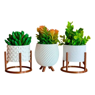 Kit de Vasos Cachepot Minimalista Texturas Vasinho Sala Decoração Delicada para Plantinhas Cactus (Branco)