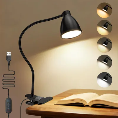Tobeape Luminária de Mesa LED com Clipe, Luz de Leitura para Livro, Luminária de Leitura Flexível 360° com Pescoço de Ganso, 5 Temperaturas de Cor, 10 Níveis de Brilho, USB, para Estudo e Trabalho