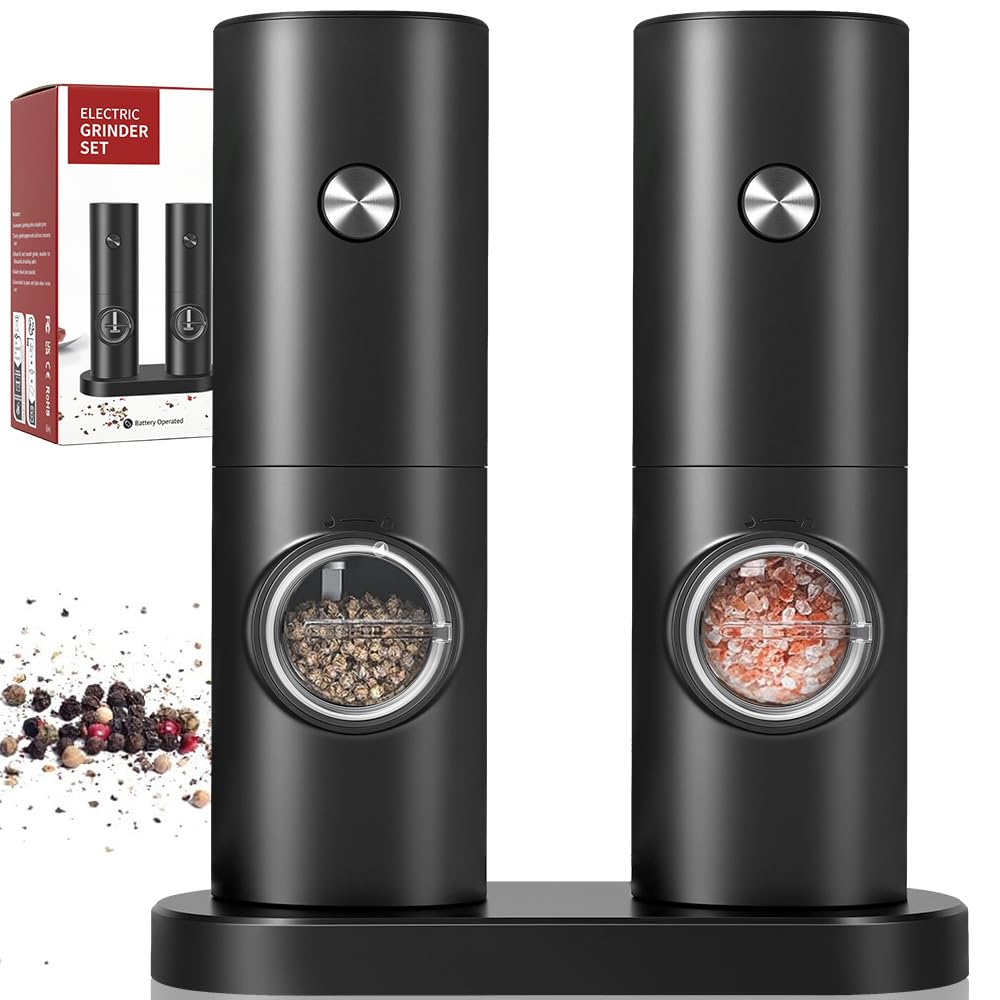 Kit 2 Moedores, Moedor de Pimenta, com Recipiente de 70 ml Luz Led, Moedor Pimenta, Moedor de Pimenta Eletrico, Moedor de Pimenta E Sal, Moedor de Sal Grosso, Pilhas Não Incluídas, Requer 4 Pilhas AAA