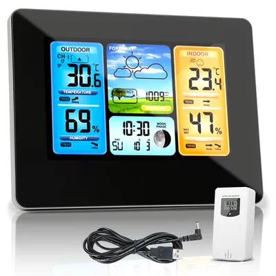 Estação Meteorológica Residencial, Higrômetro Digital, Termômetro Interno E Externo Sensor de Temperatura, Termômetro Interno E Externo com Monitor de Barômetro de Umidade, Previsão Do Tempo