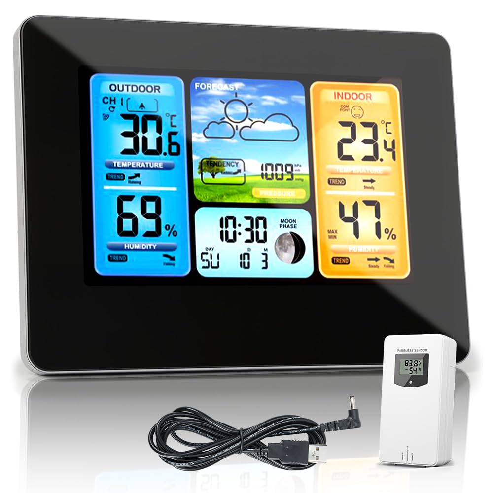 Estação Meteorológica Residencial, Higrômetro Digital, Termômetro Interno E Externo Sensor de Temperatura, Termômetro Interno E Externo com Monitor de Barômetro de Umidade, Previsão Do Tempo