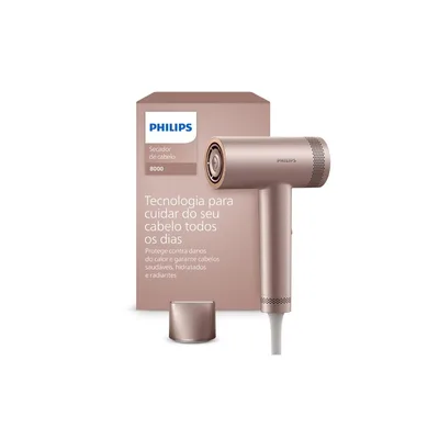 Philips Secador de Cabelo Série 8000 Secagem Ultrarrápida | Proteção contra danos térmicos | Tecnoliga Thermoshield | Potência 1400W | 5 modos no display | Design Compacto | BHD837/01