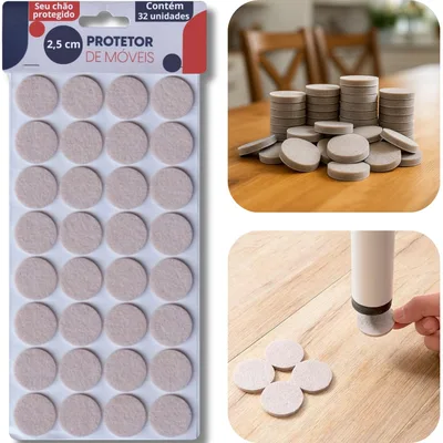 Kit 32 Feltro Adesivo Protetor para Pé de Cadeira, Sofá e Móveis Pesados Proteção e Durabilidade Ideal, Antideslizante Redondo