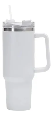 Copo Caneca Térmica de Inox com Canudo E Alça - 1200ml - Parede Dupla para Bebidas Quentes e Frias (Branco)