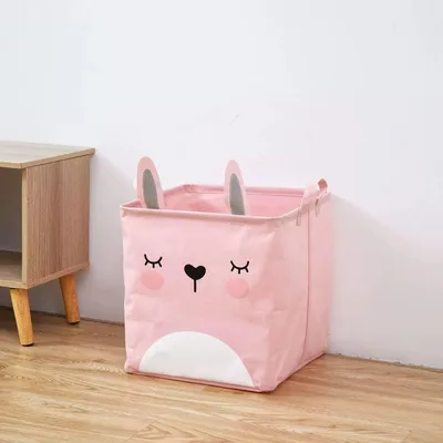Cesto Organizador Dobrável Impermeável para Roupas Sujas, Brinquedos e Lavanderia (Coelho rosa)