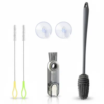 Kit de Limpeza Completa IstoSim – Escova 3 em 1 Multiuso + Escova de Silicone 360° + 2 Escovas para Canudos + 2 Ganchos Ventosa