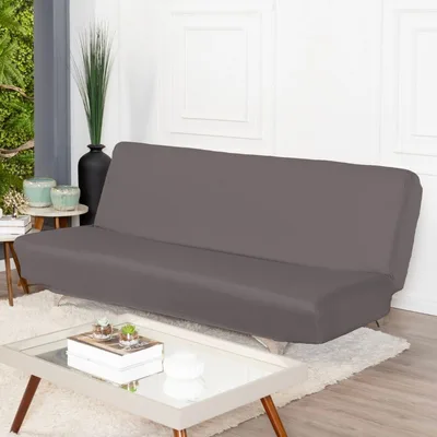 Capa De Sofá 3 Lugares Sem Apoio De Braço Fundas De Futon Elástica Em Malha Gel 1,80m a 2,00m (Cinza)