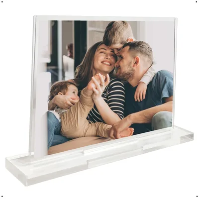 Porta Retrato 15x21 Acrílico com Base Fixa - Suporte para 2 Fotos, Design Moderno e Elegante, Cristal Transparente