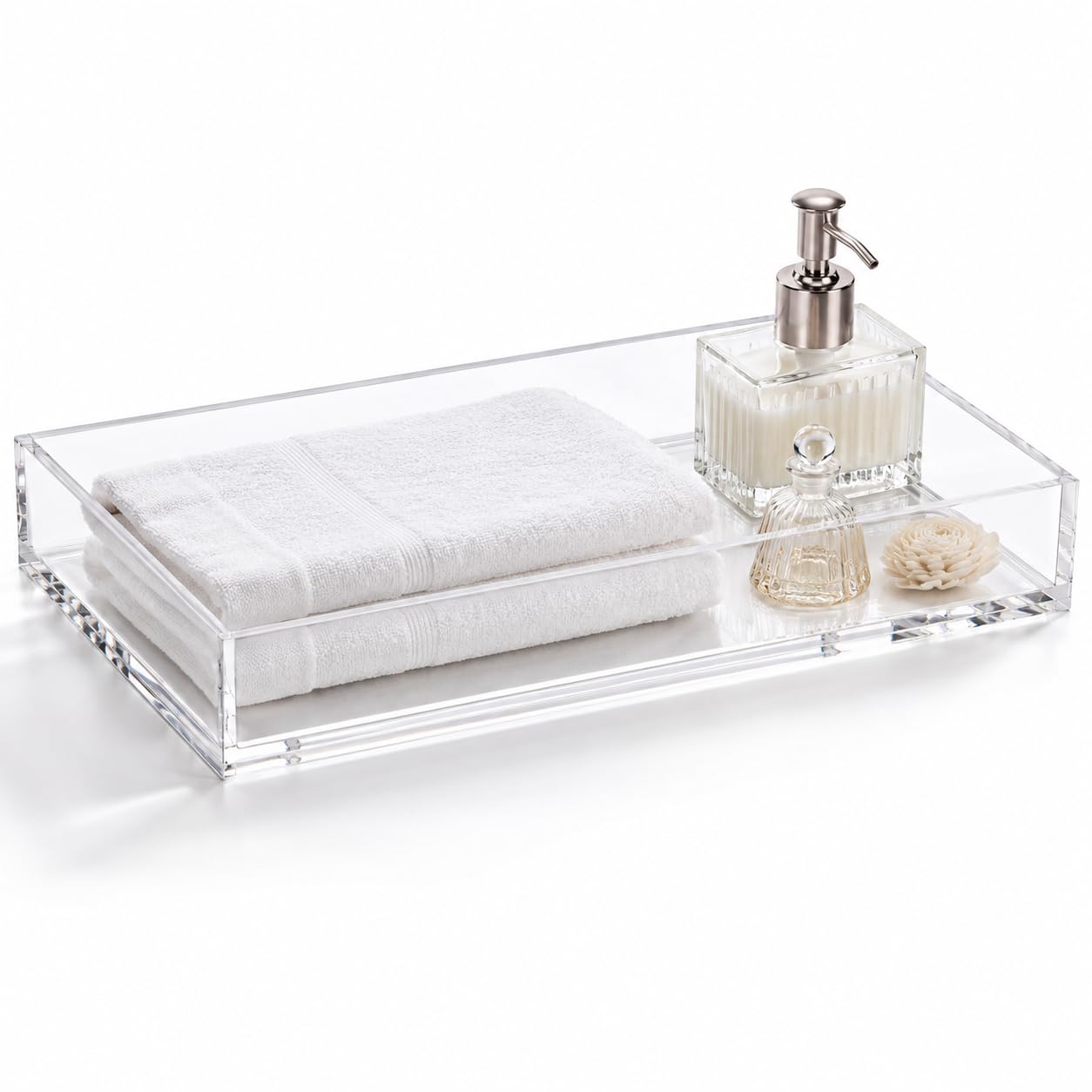 Bandeja Lavabo Acrílico Para Papel Toalha Banheiro Luxo Cristal 4mm - Organizador de Mesa e Banheiro Premium
