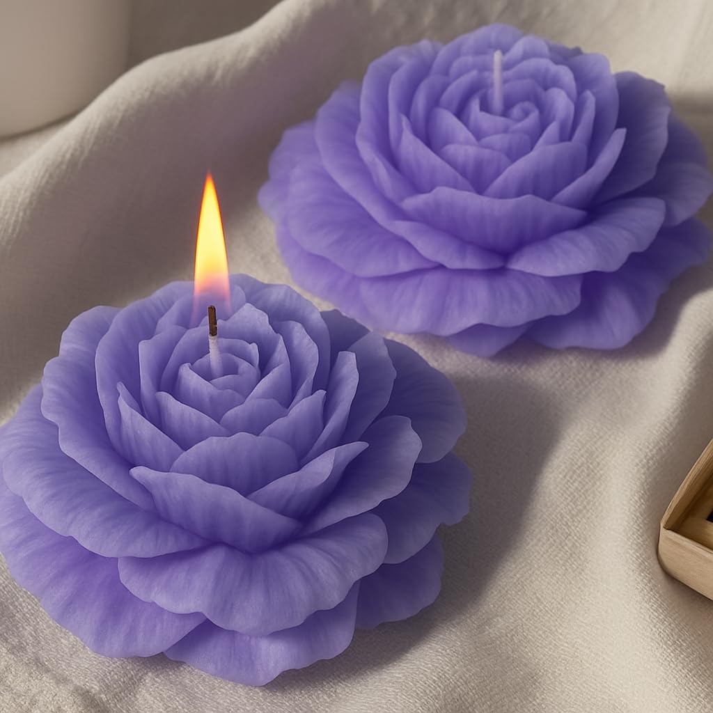Vela Flor Rosa Peônia 100g Kit 5 Unidades Premium Eventos Decoração Lembrancinhas Romântica (Lilas)