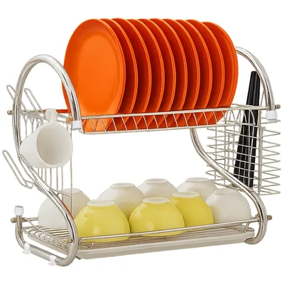 Escorredor de Louça Yab Aço Inox Cromado com Bandeja Removível, Estrutura em Metal Resistente, Suporte para Pratos Copos e Talheres, Ideal para Pia e Bancada