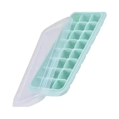 Forma de Gelo de Silicone com Tampa – Durável, Flexível e Antiaderente – 25×10×3 cm – Rosa, Verde e Azul – Ideal para Drinks, Coquetéis e Uso Diário (Verde)